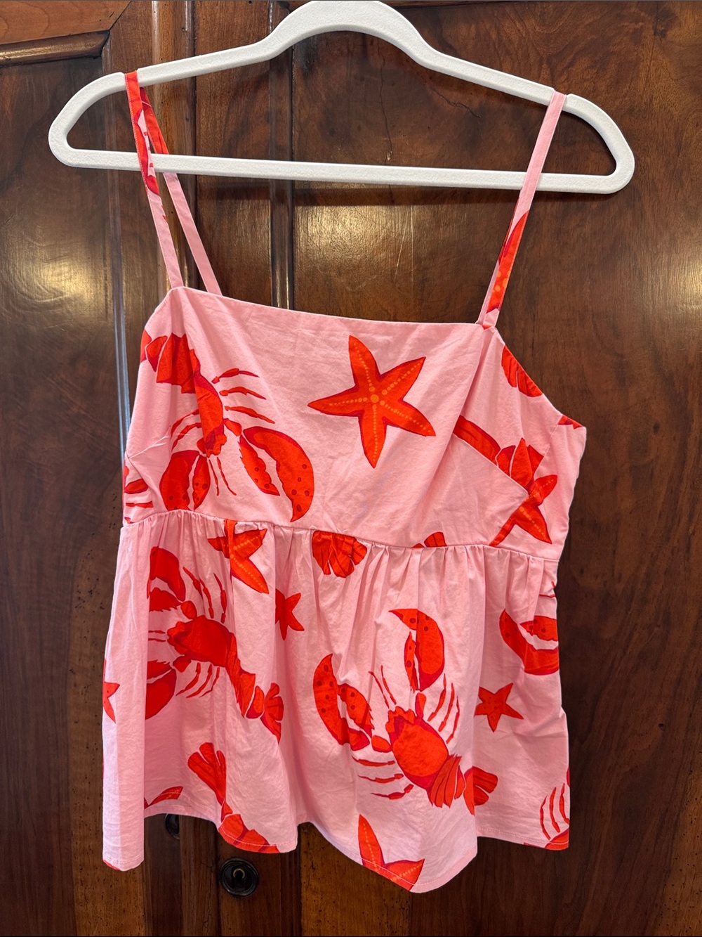 J. Crew Pink Tank Top with Red Lobster & Starfish Print